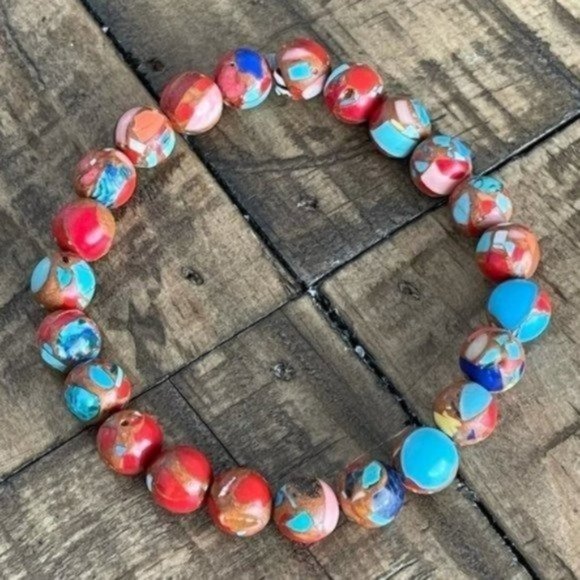 8mm Imperial Jasper Stretch Bead Bracelet - Picture 4 of 5